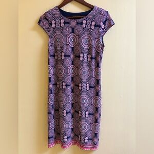 Liz Claiborne Blue and Pink Geometric Midi Dress Size 6